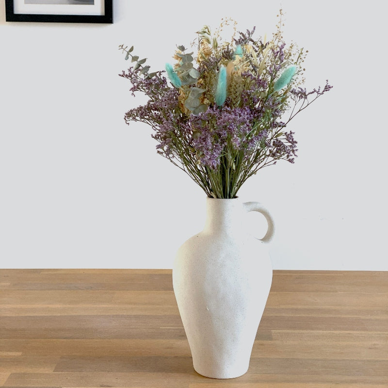 gamme de fleurs sechees Lena dans les tons bleu polaire, violet et vert