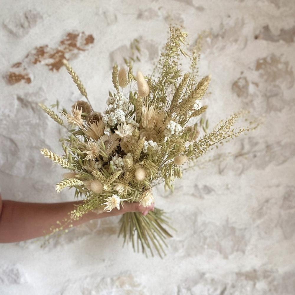 bouquet de fleurs sechees champetre blanc et vert